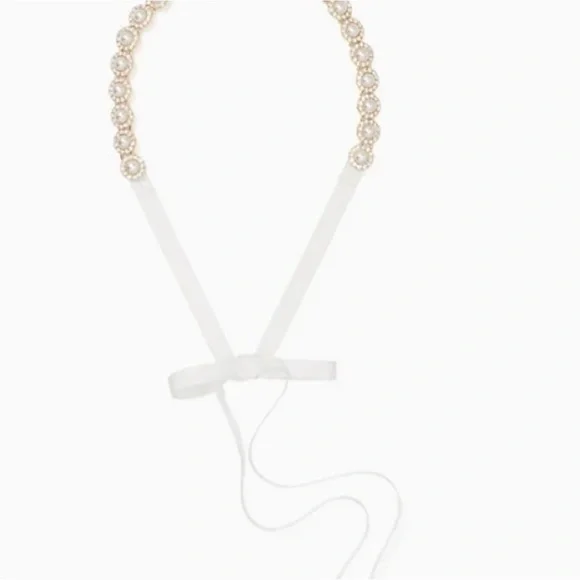 KATA SPADE PEARL AND CRYSTAL FLOWER TIE BELT